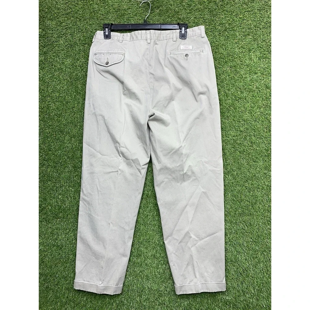 Vintage POLO Ralph Lauren Pants Mens 36X30 Tan Hammond Pant Pleated Cotton Slack